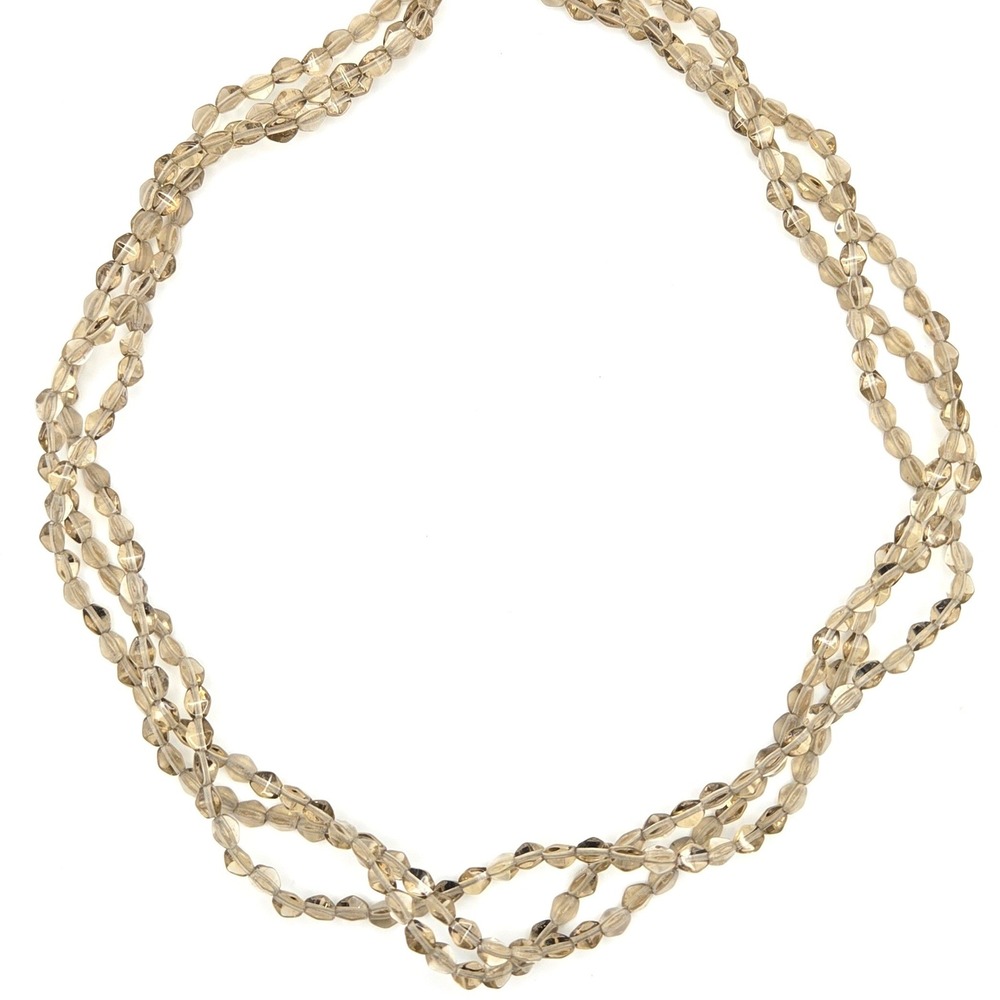 Triple Strand Faceted Vintage Czech Smoky Pressed Glass Necklace Earth‎ Tone